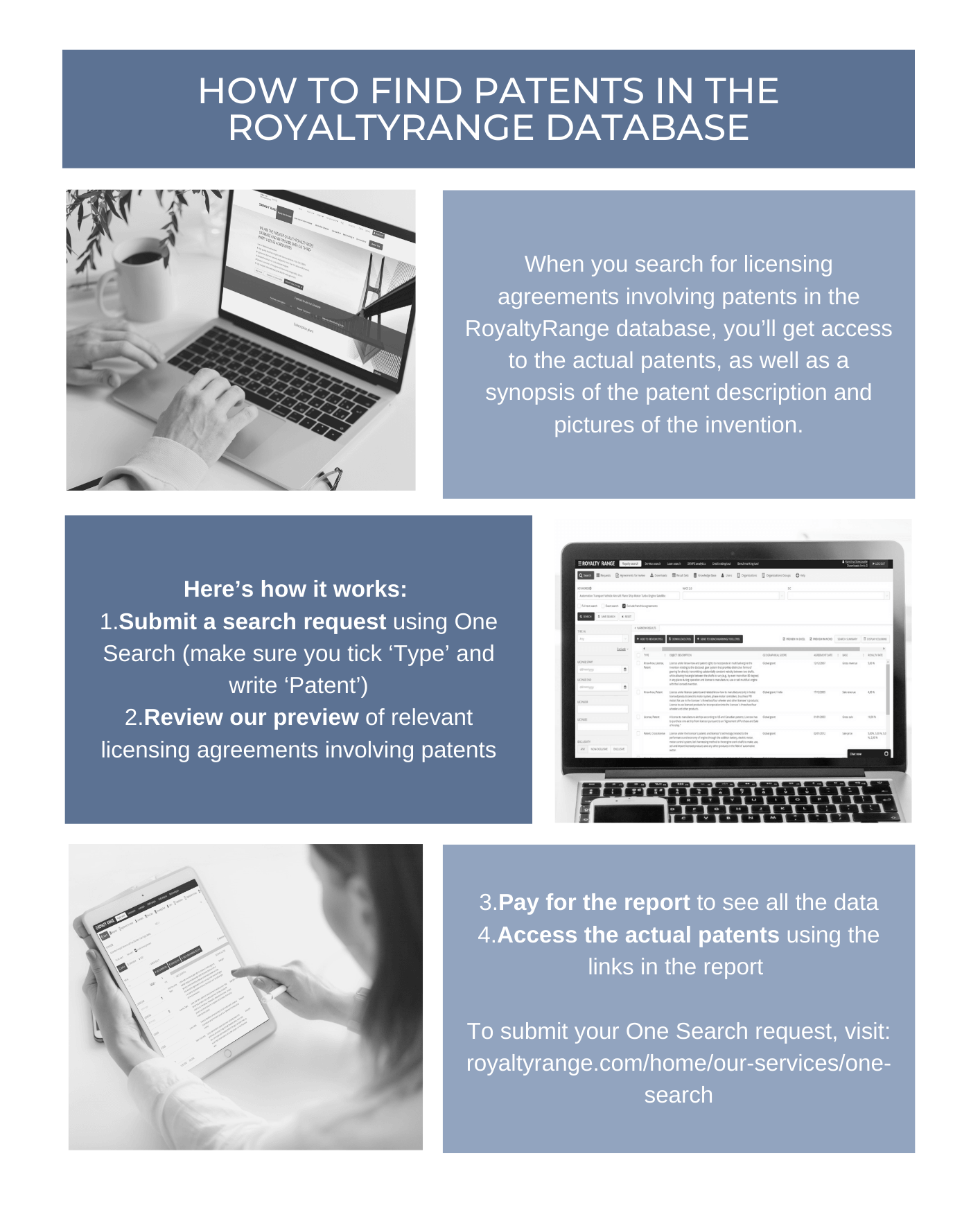 How to find patents in the RoyaltyRange database