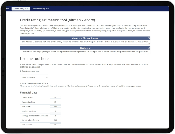 Credit rating estimation tool (Altman Z-score)